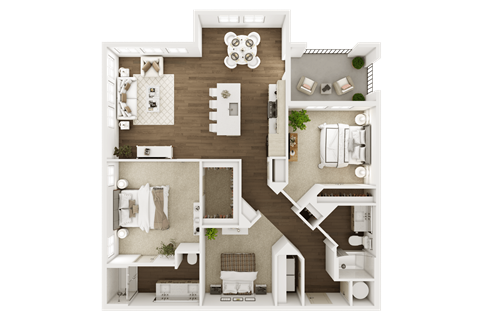 Floor plan for 2 beds, 2 baths, 1297 sqft